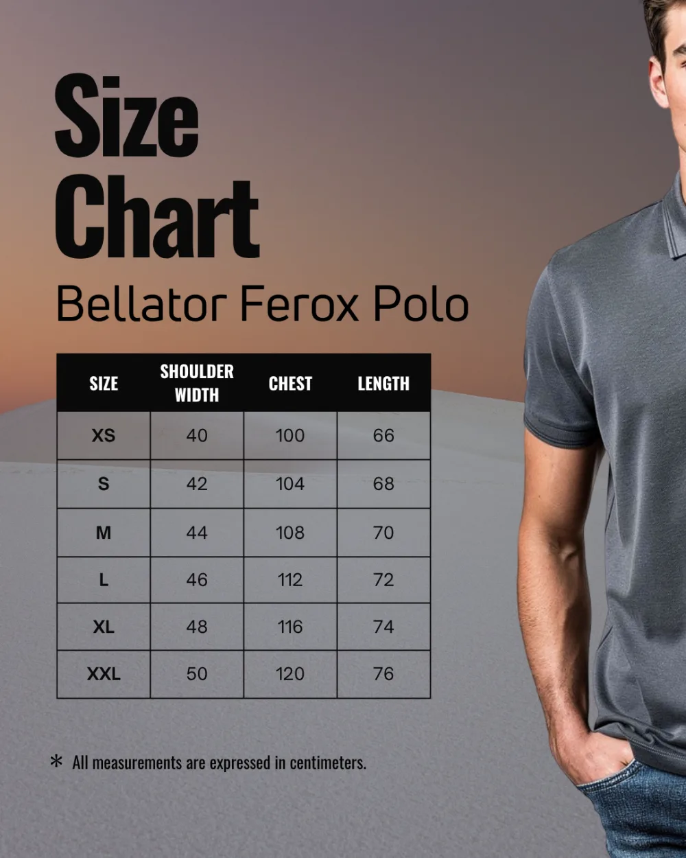 Maattabel Bellator Ferox polo (maten in cm)